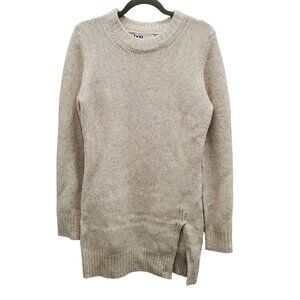 BOA Because of Alice Womens Marbled Cream Notched Hem Wool Blend Tunic Sweater L